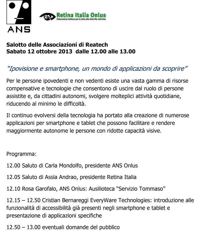 programma 12-10-2013 Salotto Associazioni Reatech