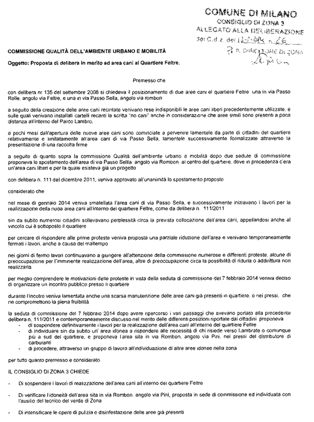 PROPOSTA IN MERITO AD AREA CANI  AL QUARTIERE FELTRE